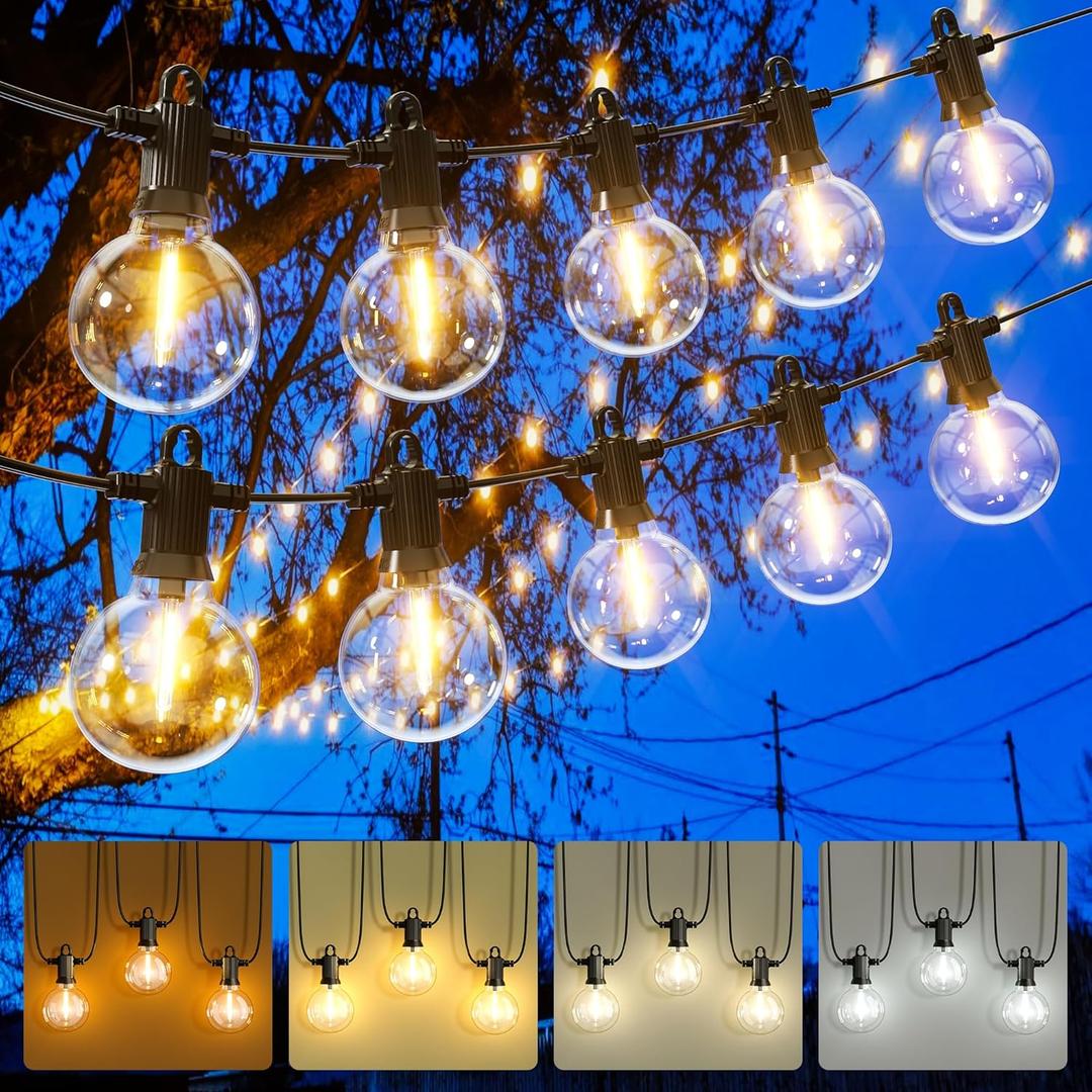 Outdoor String Lights, 100FT 4-Color LED Patio Lights with 50 Shatterproof G40 Globe Bulbs, Waterproof Hanging Lights for Outside, Backyard, Porch, Balcony, Gazebo, 2700K/3000K/4000K/6000K Outdoor String Lights, 100FT 4-Color LED Patio Lights with 50 Shatterproof G40 Globe Bulbs, Waterproof Hanging Lights for Outside, Backyard, Porch, Balcony, Gazebo, 2700K/3000K/4000K/6000K