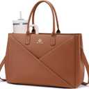 LOVEVOOK Laptop Tote Bag for Women with Large Cup Holder, 15.6 Inch PU Leather Work Bag Teacher Tote Bag, Waterproof Computer Bags Business Office Briefcase Handbag (Brown)