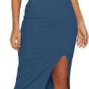 OWIN Women's Adjustable Spaghetti Straps Sleeveless High Waist Split Midi Bodycon Cocktail Party Dress (Medium, Grey Blue)