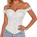 Scarlet Darkness Corset Tops for Women Lace Up Overbust Corset Ruffle Bustier Top (White, M)