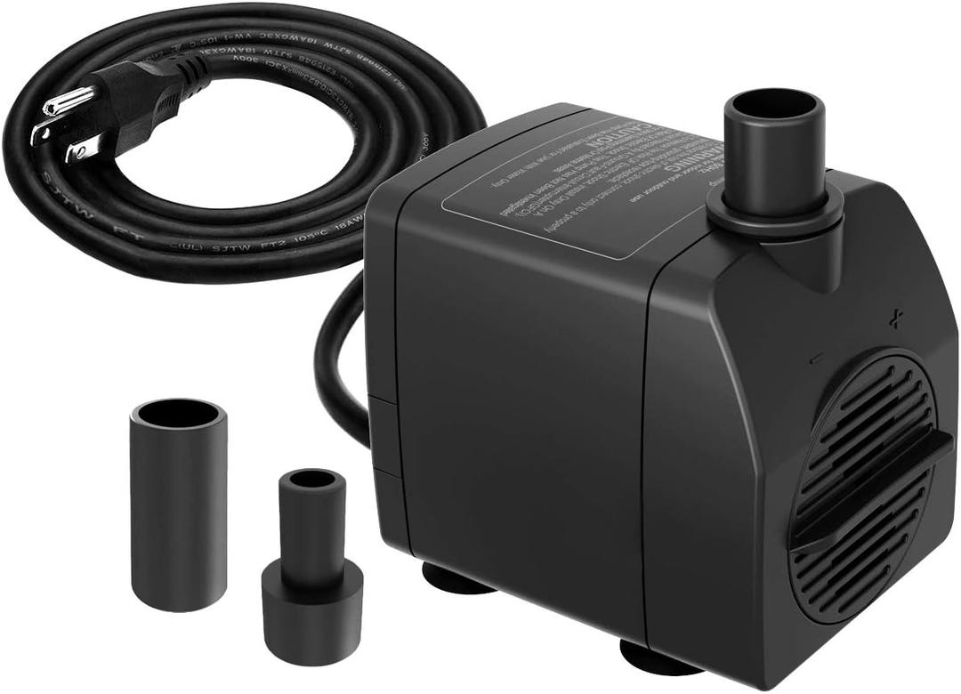 Submersible Pump 200GPH Ultra Quiet with Dry Burning Protection 5.2ft High Lift for Fountains, Hydroponics, Ponds, Aquariums & More