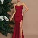 Women's Cocktail Dresses Elegant Black Strapless Slit Mermaid Evening Dresses for Wedding Guest (Red, M)