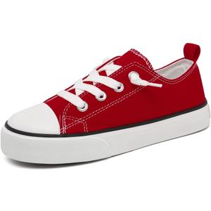 Toddler Little Kid Cushioned Canvas Shoes Slip On Sneakers Soft and Durable (Red), Size 13