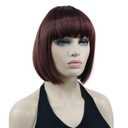 Lydell 8" Straight Short Bob Hair Flat Bangs Cute Central Dot Skin Top Heat Resistant Synthetic Wigs (33A Dark Auburn)