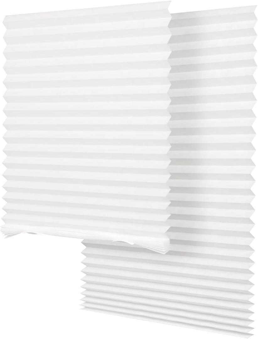 SEEYE Light Filtering Temporary Blinds Cordless Shades Fabric Pleated Fabric Shade Easy to Cut and Install, 48" W x 72" L - 2 Pack, White, with 4 Clips