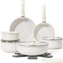 Pack of 18 Pots and Pans Set Non Stick, Cookware Sets with Detachable Handle, Nonstick RV Kitchen Cooking Tools Removable Handles, Oven Safe, Induction Fast, Stackable Induction Cookware, White
