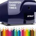 AFMAT Electric Pencil Sharpener Heavy Duty, Colored Pencil Sharpeners for 6-8mm Pencils, Fast Sharpen in 3-5s, 3 Sharpness Setting, 10,000+ Sharpening for Classroom, School, Home, Blue PS107