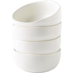 AmorArc Stoneware Cereal Bowls for Kitchen, 28oz Large Ceramic Soup Bowls Set of 4 for Meal, Snacks,Soup, Oven, Microwave&Dishwasher safe Kitchen Bowls with Wavy Rim, Matte White