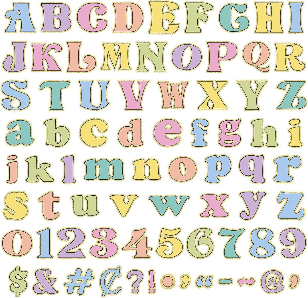 Tenceur 219 Pcs Pastel Bulletin Board Letters for Classroom 4" Glitter Alphabet Numbers Punctuation Letter Cutouts Back to School Decoration for Kindergarten Preschool Chalkboard Playroom Party Decor