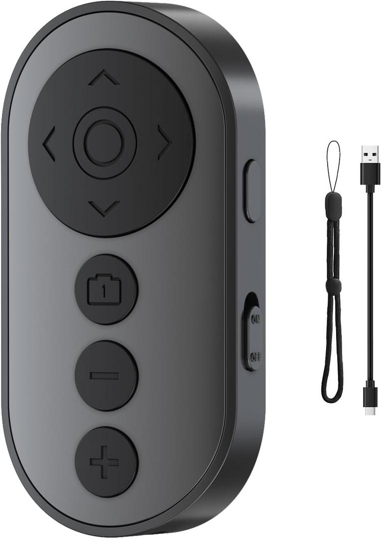 Wireless Camera Remote with Zoom/Camera Switch for Photo and Vlogging Compatible with iOS & Android Smartphone, Bluetooth Video Scrolling for Tiktok, Rechargeable Page Turner for E-Book APPS (Black)