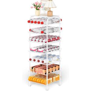 smusei Water Bottle Organizer 7 Tier Free Standing Bottled Water Storage Rack Metal Wire Water Bottle Holder Rack Large Capacity Soda Beverage Drink Stand Shelf for Pantry Kitchen Office, White