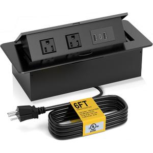 UL Listed Recessed Power Strip, Pop Up Power Cover Box Desktop Socket with PD 20W USB C Charging Ports, Stainless Steel Receptacle Outlet for Conference Room Countertop (Black-USB C)