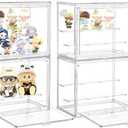 Acrylic Display Case,4 Pack 3 Layer Clear Display Case Adjustable Display Box Stand with 2 Movable Dividers Small Showcase Magnetic Door for Collections Mini Figures
