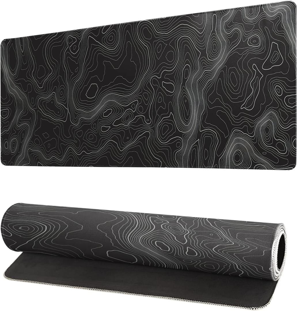 Topographic Contour Extended Big Mouse Pad Large,Gaming Mouse Pad Desk Pad,27.6x11.8 Inch Long Computer Keyboard Mouse Mat Mousepad with 3mm Non-Slip Base and Stitched Edge for Gaming and Office