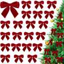24Pcs Velvet Bows for Christmas Tree, Small Red Bows Christmas Decorations with Twist Tie, Bulk Red Velvet Ornaments for Wreath Garland Gift Wrapping Wedding Champagne Parties Decor, 3.5*3.5 in