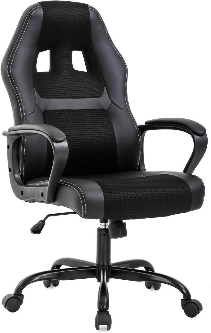 BestOffice Office Chair PC Gaming Chair Cheap Desk Chair Ergonomic PU Leather Executive Computer Chair Lumbar Support for Women, Men (Black), 18.1"D x 19.3"W x 45.6"H