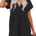 ReachMe Jumpsuits for Women Dressy Short Sleeve Rompers with Pockets Beach Jumpsuits Apparel Wide Leg Jumpers (X-Large, 01 Black)