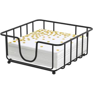 Metal Cocktail Napkin Holder for Bar, Flat Napkin Holder Caddy for Cocktail Napkins and Beverage Napkins, 5.7" x 5.7" x 2.2" Inside Size (Black)