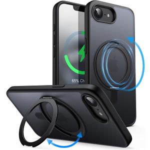 JUESHITUO 3 in 1 for iPhone 16 E Case, [Non-Yellowing] 360° Rotatable Magnetic Ring Stand, Slim iPhone 16 E Phone Cover 6.1'', Black Titanium