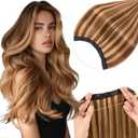Rich Choices 100% Real Human Halo Hair Extensions for Women Remy Halo Extension Invisible Wire Hairpiece Clip in One Piece Hairpiece Adds Weight 80g 16 Inch #4P27 Medium Brown Highlight Dark Blonde