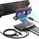 6-in-1 Gaming Docking Station, Built-in Cooling Fan & RGB Light, 4K@60Hz HDMI, Gigabit Ethernet, 100W PD Charging, Adjustable Stand, Portable Dock for Steam Deck, ROG Ally, Legion Go