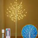 5FT Lighted Birch Tree, Birch Tree with 90 LED Lights, 8 Flash Modes and Timer, Light Up Twig Christmas Tree for Indoor Outdoor Home Party Garden Wedding Decorations (Warm White & Multicolor)