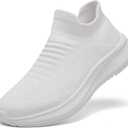 SHULOOK Womens Slip on Walking Shoes Comfort Lightweight Breathable Sock Shoe Non-Slip Mesh Casual Fashion Tennis Running Sneakers (7.5, White)