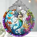 Mermaid Stained Glass Ornament - Christmas Tree Decor, Mermaid Gifts & Holiday Xmas Gifts Ideas