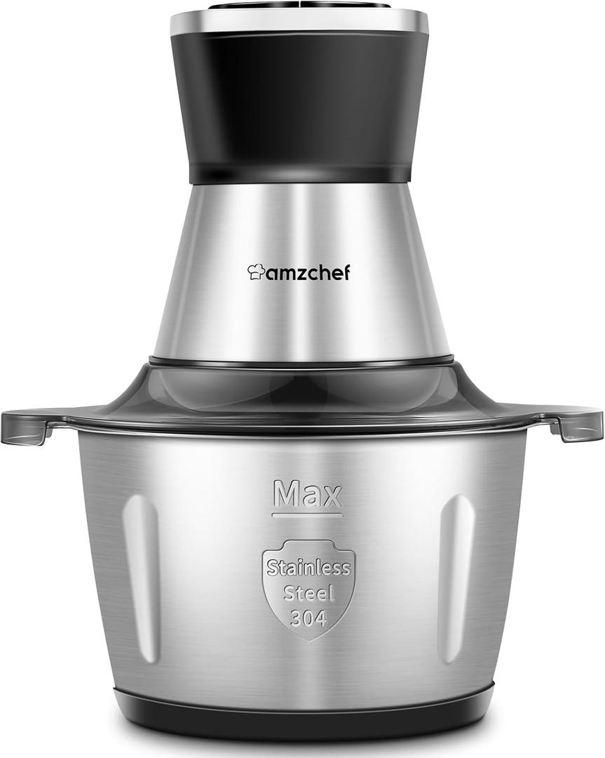 Meat Grinder Electric, AMZCHEF 500W Food Processor with Stainless Steel Bowl (8 Cup) & 2 Speed Modes, Meat Vegetable Chopper Electric with 4 Sharp Blades for Family & Baby Use