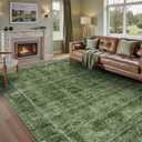8x10 Washable Area Rug Vintage Green Rug for Living Room Bedroom Low Pile Soft Non-Slip Boho Rug for Under Table Boho Distressed Retro Carpet for Bedroom Kitchen Office Dining