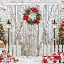 LYCGS 8X6ft Christmas Backdrop - White Barn Door Snowflake Xmas Tree Gifts Photography Background Party Decoration Banner X-176