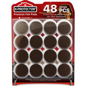 Felt Furniture Pads X-PROTECTOR - 48 Premium Floor Protector Chair Felts for Feet Wood Floors Best Hardwood Protect Your Hard Floors! (Brown) (48 PCS 1" Brown, Round)