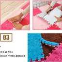 12 Pcs Plush Foam Interlocking Carpet Tiles,Soft Shaggy Fluffy Floor Area Rugs with Padding,Colorful Floor Protective Mats for Home Kids Room Playroom (Grey and Black, 11.8 x 11.8 x 0.39)