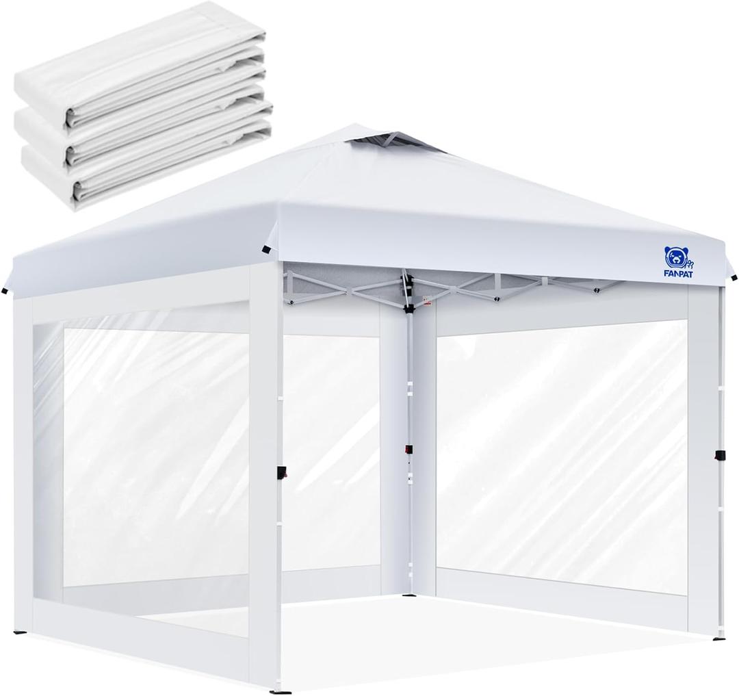 3Pcs Clear Canopy Sidewalls for 10x10 Pop Up Tent, Transparent Window Curtain Cloth, 8 Mil PVC Enclosure Fabric with Zipper, White (Not Including Frame and The top,Sidewalls ONLY)