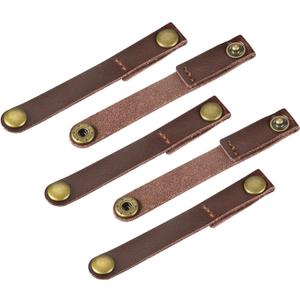 MECCANIXITY Pack of 5 Leather Cable Straps Cord Organizer 90x12mm Portable Cable Leather Clips Brown Earphone Cord Management for Cable, Wire