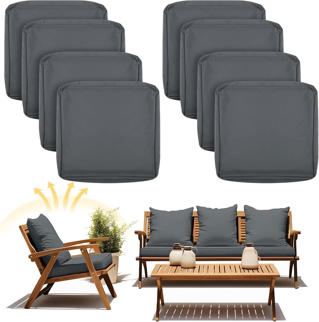 8 Pcs Patio Cushion Covers Outdoor Cushion Covers Replacement High UV Resistant Anti Slip Patio Cushion Covers Waterproof Chair Seat Cushion Slipcovers (Dark Gray,22" X 20" X 4")