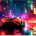 Notoriart City Night Drive Gallery Wrapped Car 1 Piece Canvas Wall Art, 24" x 16", Gallery Wrapped (16L" x 24W")