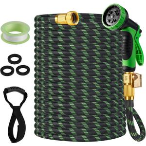 75ft Lightweight Flexible Garden Hose, Non-Expandable Water Hose with 10-Function Spray Nozzle for Yard, Outdoors, RV