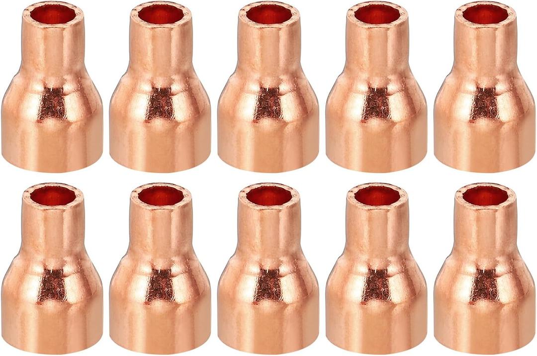 PATIKIL 1/2" to 1/4" ID Copper Reducer, 10pcs 99.9% Pure Copper Reducing Coupling Pressure Fitting Pipe Tube Connector Adapter with Sweat Solder Connection for HVAC Refrigeration System
