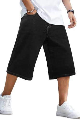 GINGTTO Mens Baggy Jorts Y2k Long Black Jean Shorts for Men 90s Wide Leg Denim Shorts Men Loose Hip Hop 36