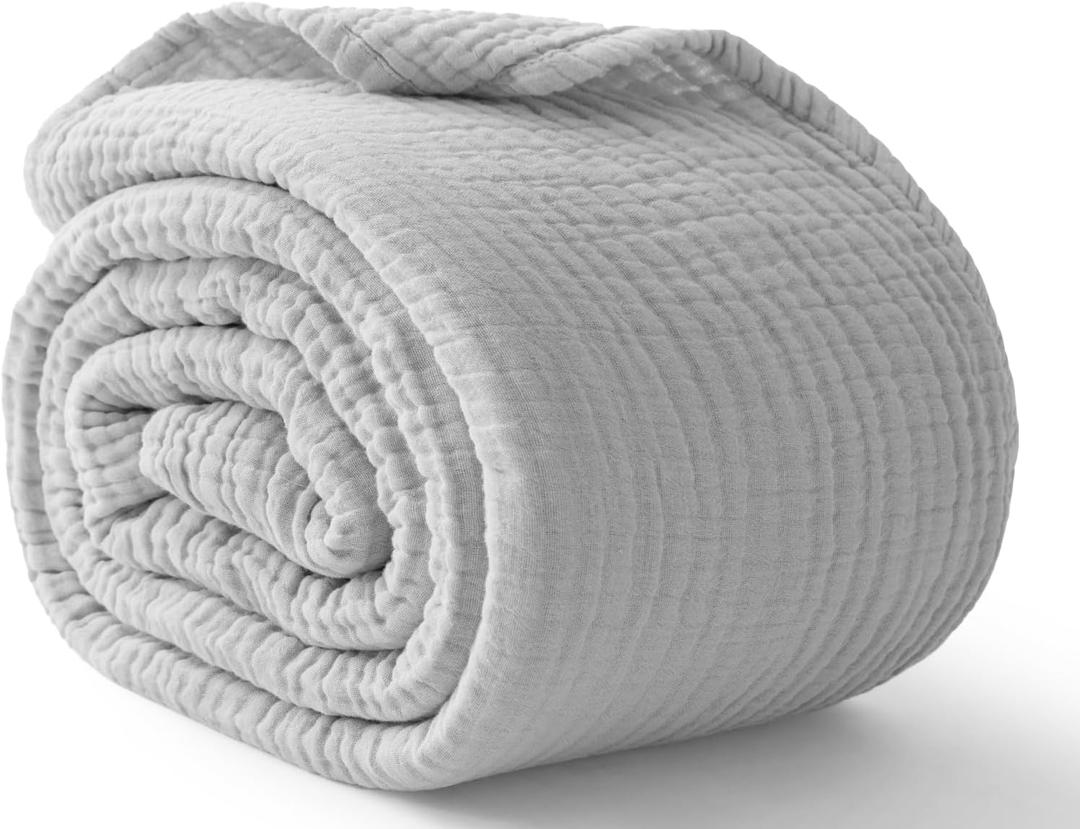 100% Cotton Muslin Blanket King 108" x 90", Breathable and Lightweight Cotton Throw Blankets for Bed, Soft Cooling Summer Gauze Blanket for Adults All Season, Light Grey