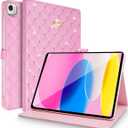 Changjia for iPad 10.2 Case 9th/8th/7th Generation (2021/2020/2019), Crown Bling Diamond Cute Elegant PU Leather Smart Auto Sleep/Wake Stand Shockproof Protective Case for Apple iPad 10.2 inch (Pink)