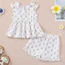 Kucnuzki 12-18 Month Summer Kids Girl Clothes Sleeveless White Top Floral T Shirt Cute Toddler Shorts 2 Piece Outfit Lounge Set Boutique Clothing