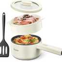 Hot Pot Electric With Steamer, 1.6L Ramen Cooker Non-Stick Sauté Pan for Steak, Egg, Fried Rice, Ramen, Oatmeal, Soup, Portable Personal Perfect Suit Dorm Room and Apartment (White)
