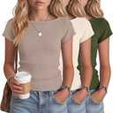 Oakgarden 3 Pack Girls Tops Short Cap Sleeve Boat Neck Kids Slim Fit Shirts Ribbed Teen Basic Casual Solid Trendy Tees Summer