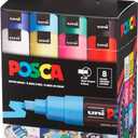 posca Paint Markers, 8K Broad Chisel Tips, Set of 15 Acrylic Art Pens for Coloring Fabric, Canvas, Glass, or Metal, PC8K15C