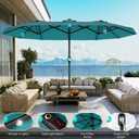 AreShark 15FT Patio Umbrella with Solar Lights, Double Sided Outdoor Table Umbrellas with Crank, Large Rectangular Market Umbrella for Porch, Lawn, Pool, Backyard, Lake Blue