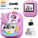 Kids Camera Instant Print, 12MP & 1080P Instant Camera for Kids with 32G Card & Print Paper, Selfie Digital Video for Toddler,Christmas Birthday Gifts for Girls Boy Age 3-12 (Purple)