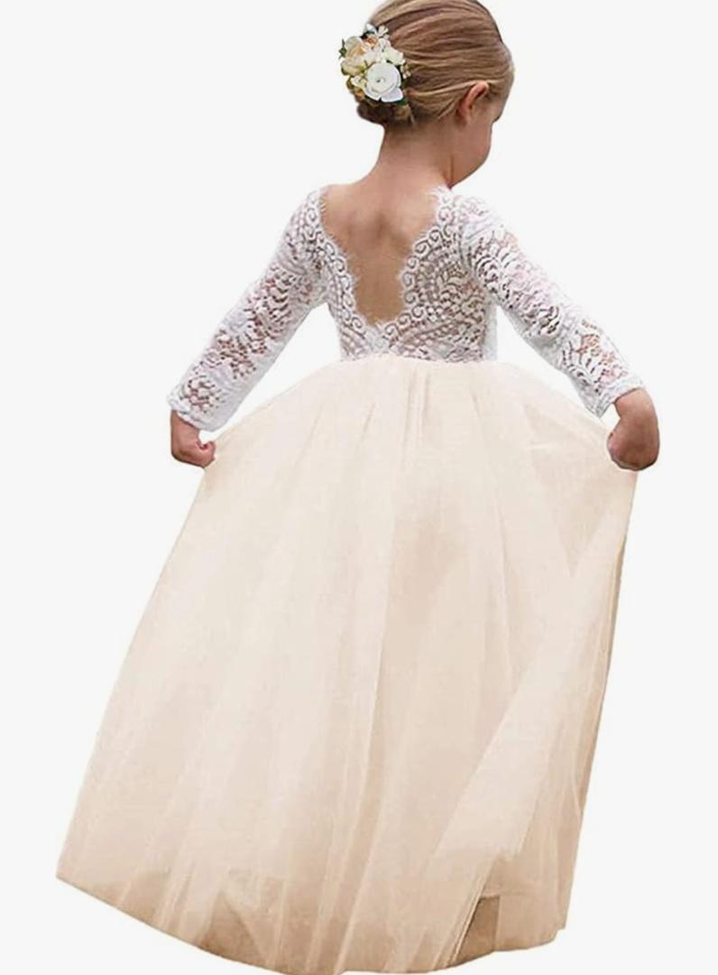 Topmaker Flower Girl Dress for Toddler Baby Girls,Lace Tulle Dress for Wedding,Birthday Party,Photoshoot,Special Occasion 130