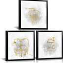 HOMEOART Gold Grey Bathroom Wall Art Bathroom Decor Picture, Set of 3, Black Frame 12x12 inch